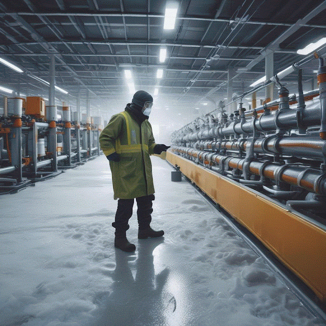 Dive into the chilly world of ice production and discover the intricate steps factories take to turn water into crystal-clear ice.